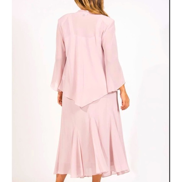 Women's Formal Dress Size 14 Blush Pink Chiffon Beaded 2pc Jacket R&M Richards - Picture 3 of 6